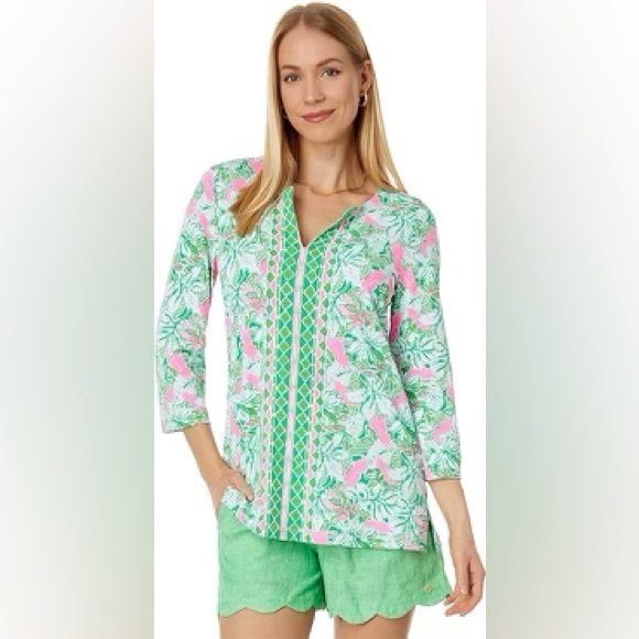 Lilly Pulitzer Karina Tunic Botanical Green Just Wing It - Picture 2 of 15
